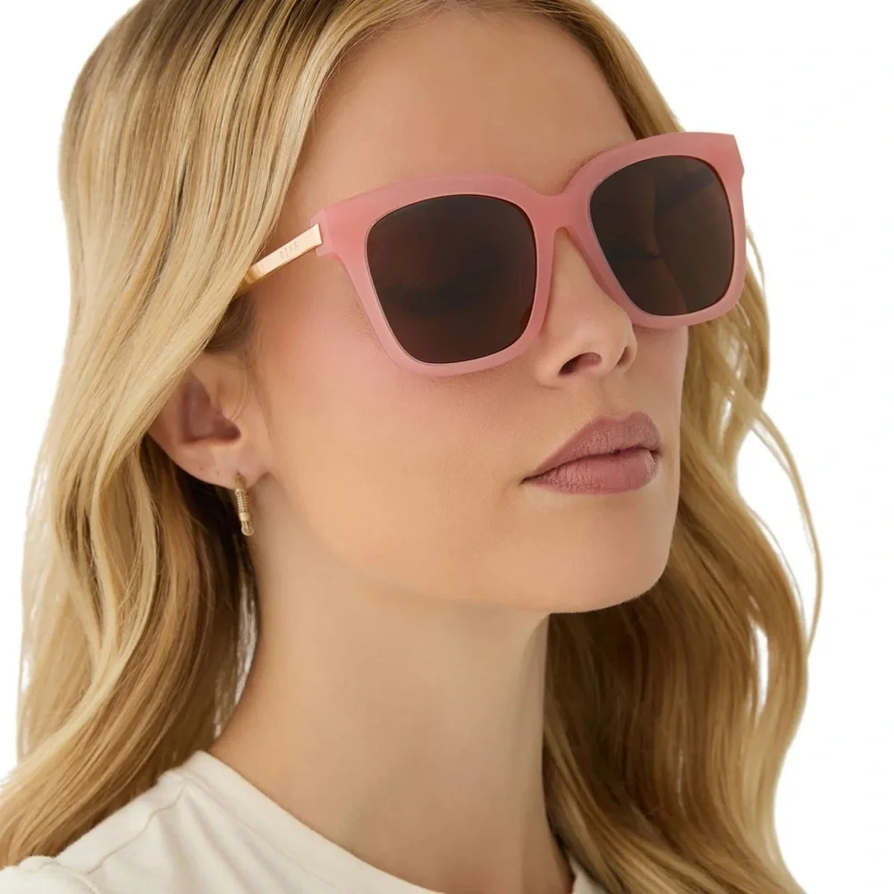 DIFF Bella Polarized Sunglasses Peach Frame Brown Lens Oversized Square NWT